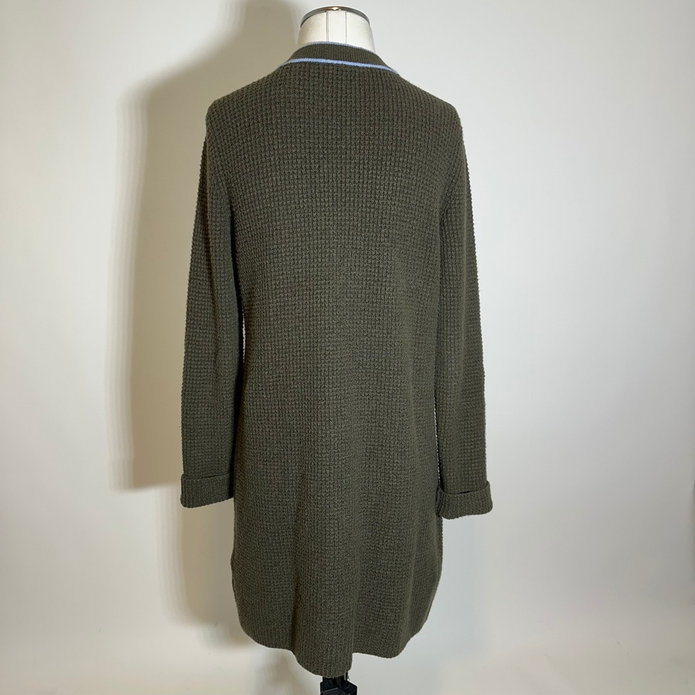 Talbots Olive Green Tipped Texture Knit Cardigan Sweater Womens Small Wool Blend - Picture 6 of 9